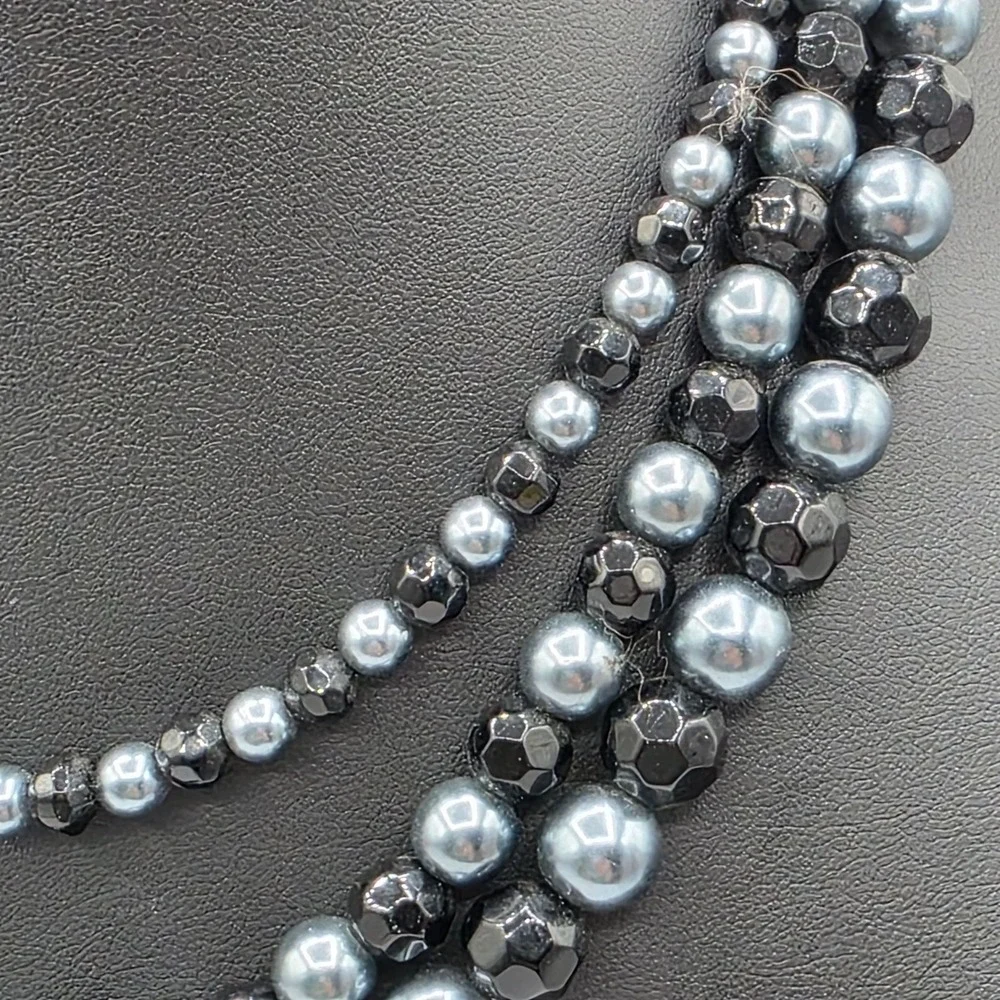 Premier Designs‎ Multi-Strand Beaded Necklace Black Grey Crystal Toggle Clasp